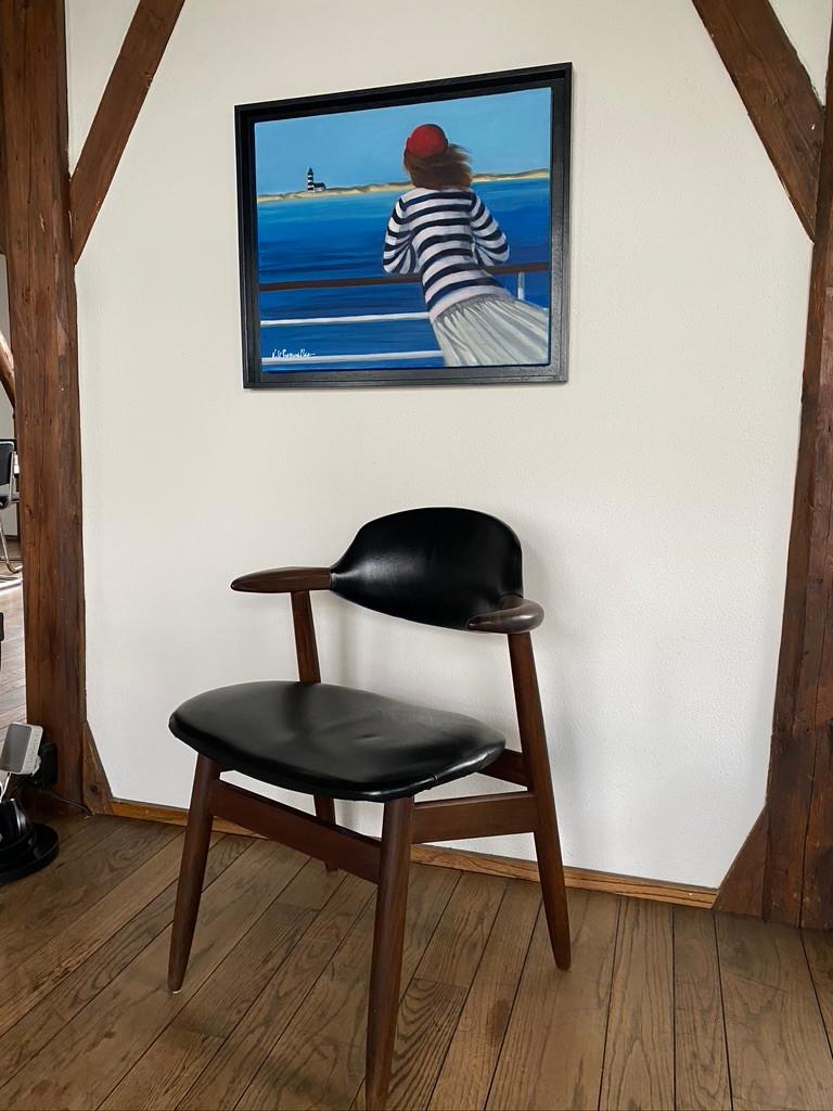 Deens design, Vintage Koehoornstoel, Louis van Teffelen, Ophalen, Gebruikt, Zwart, Eén