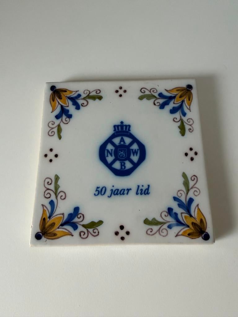 ANWB tegeltje - 50 jaar lid - Delfts blauw stijl, Ophalen of Verzenden