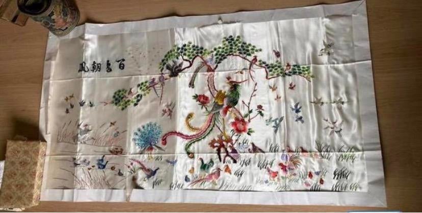 Groot chinees borduurwerk met vogels, Ophalen of Verzenden