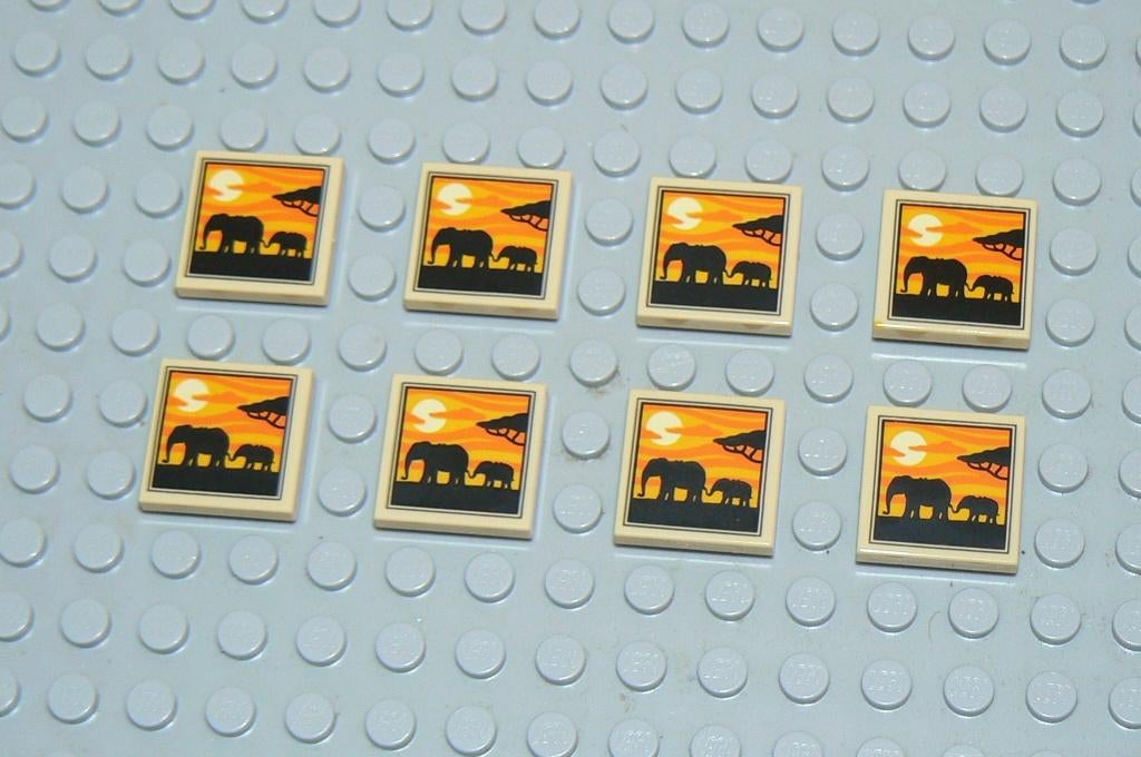 L1105 Tegels 2x2 beige schilderij ( olifanten ) print 8 st., Ophalen of Verzenden, Nieuw, Losse stenen, Lego
