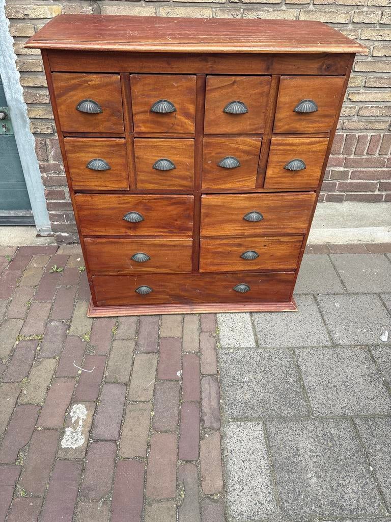 Houten ladekast  apothekerskast met 13laden, Ophalen
