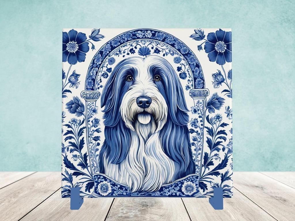 Bearded Collie Delfts Blauwe tegel incl houder, Ophalen of Verzenden, Nieuw