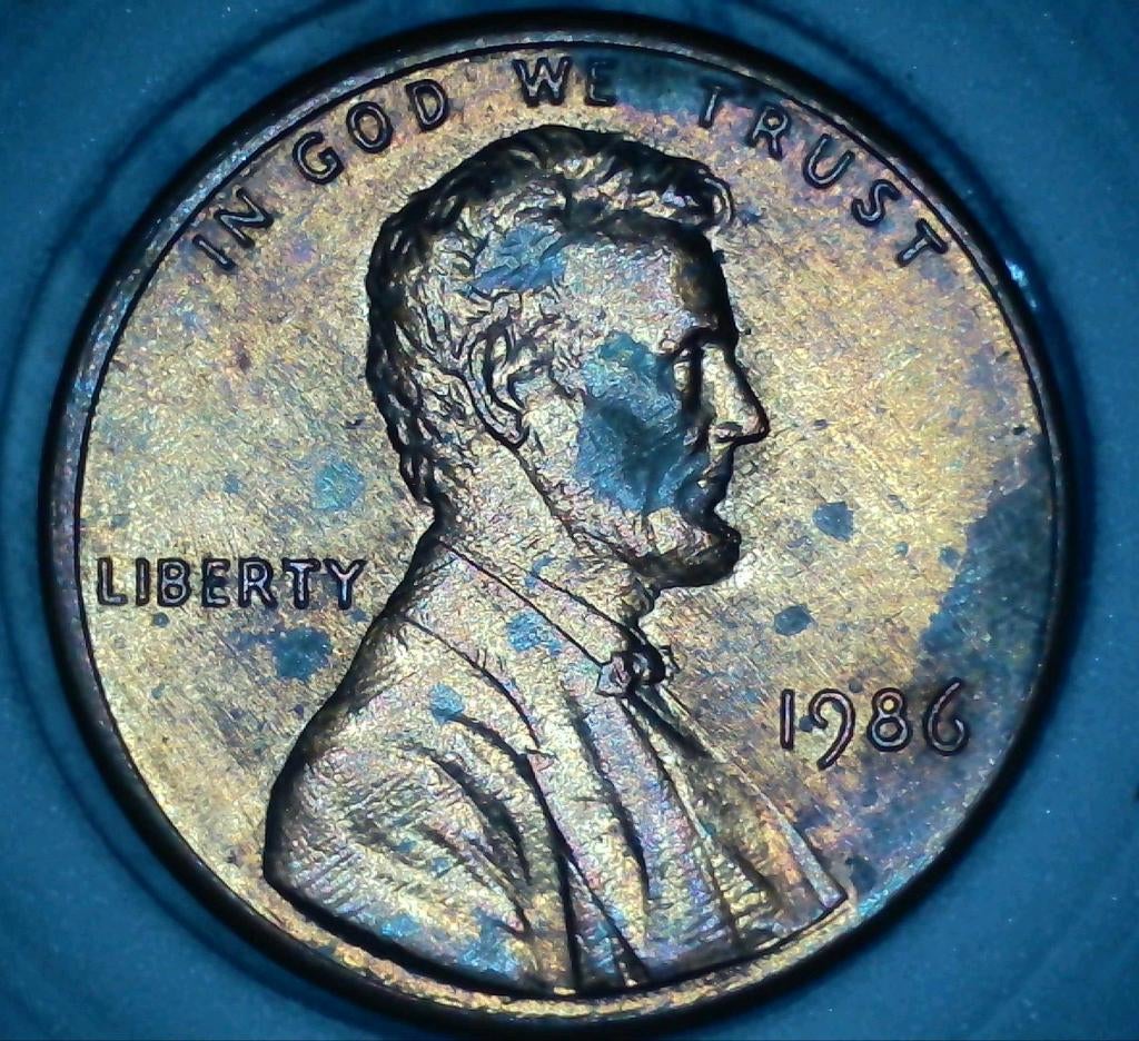 1986 Lincoln cent Die crack reverse, Ophalen of Verzenden, Noord-Amerika