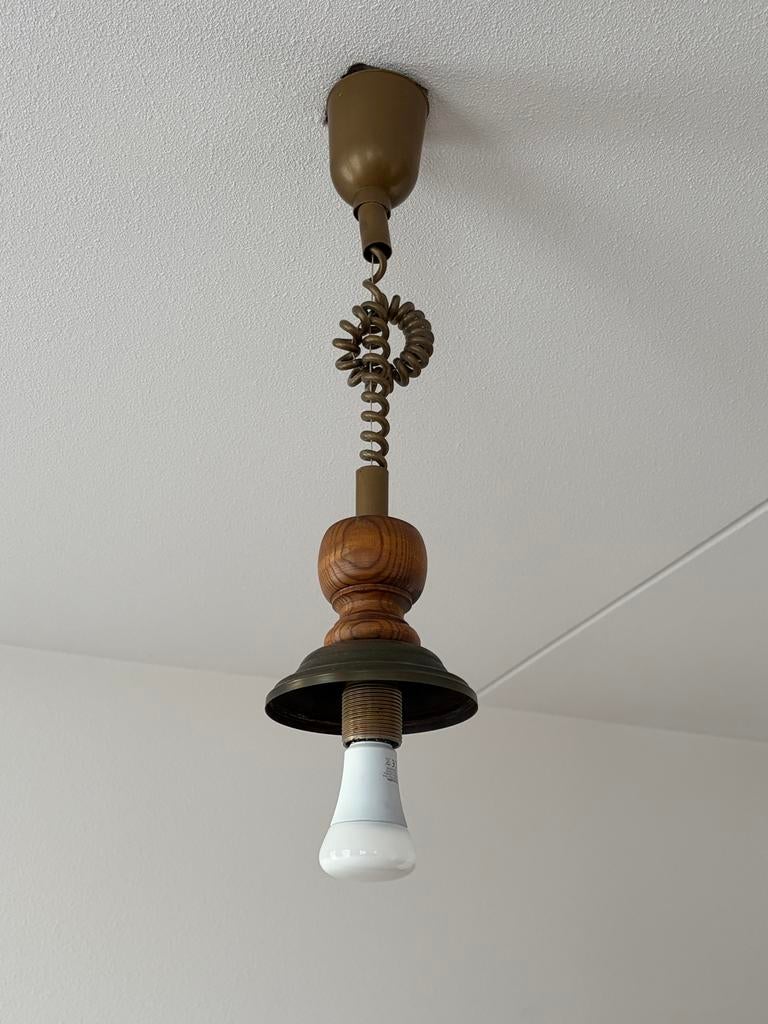 Vintage houten hanglamp met spiraal detail, Ophalen of Verzenden