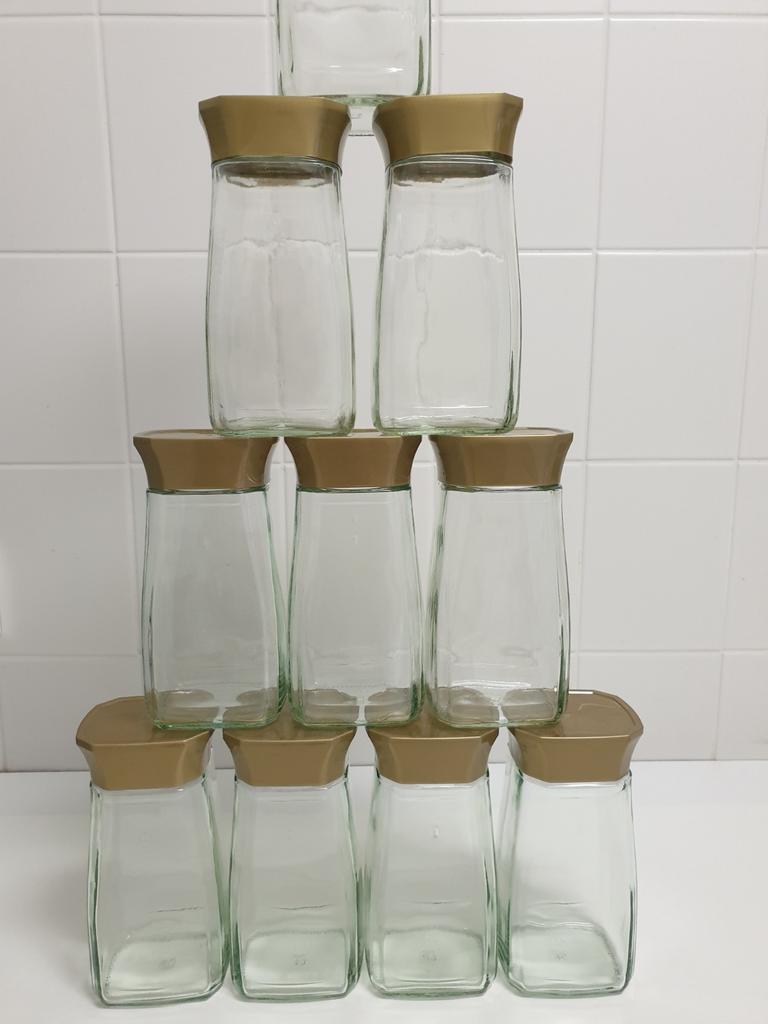 10 Douwe Egberts lege glazen potten 600ml, Huis en Inrichting, Ophalen of Verzenden, Zo goed als nieuw, Glas, Pot, Bus of Blik