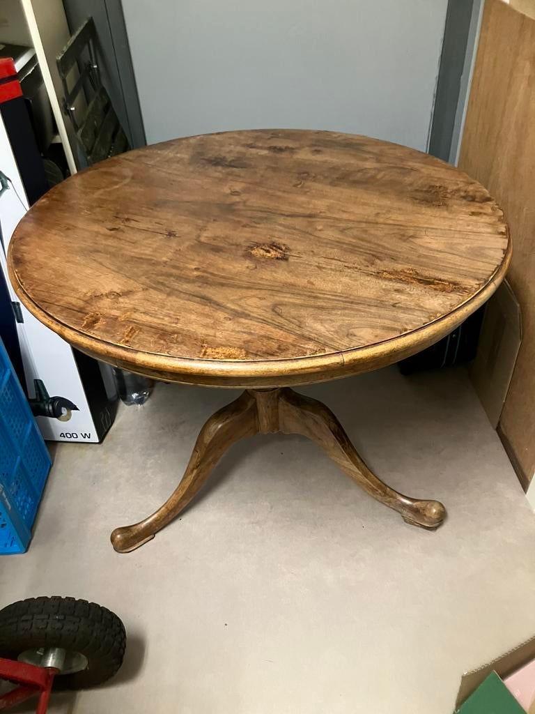 Antieke ronde opklapbare houten tafel 90cm doorsnee, Ophalen