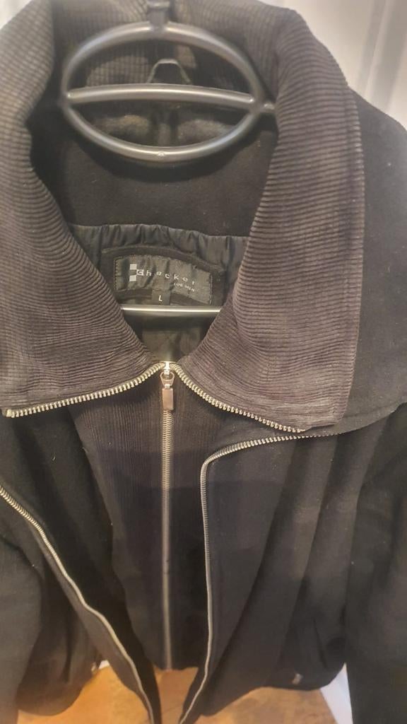 Lederen heren jas met Corduroy Kraag - Maat L, Ophalen, Gedragen, Zwart