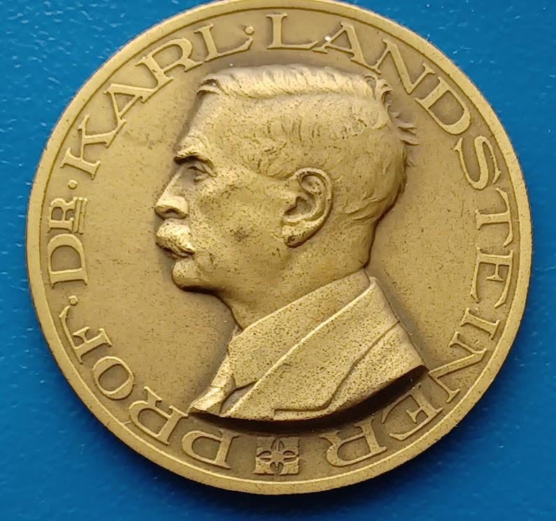 Penning Ned. Roode Kruis, Prof.Dr. Karl Landsteiner - 1939, Postzegels en Munten, Penningen en Medailles, Verzenden, Brons, Nederland