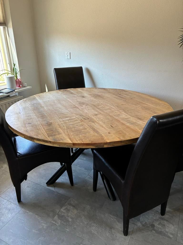Ronde eettafel met 6 stoelen, Huis en Inrichting, Tafels | Eettafels, Ophalen, Gebruikt, 100 tot 150 cm, Rond