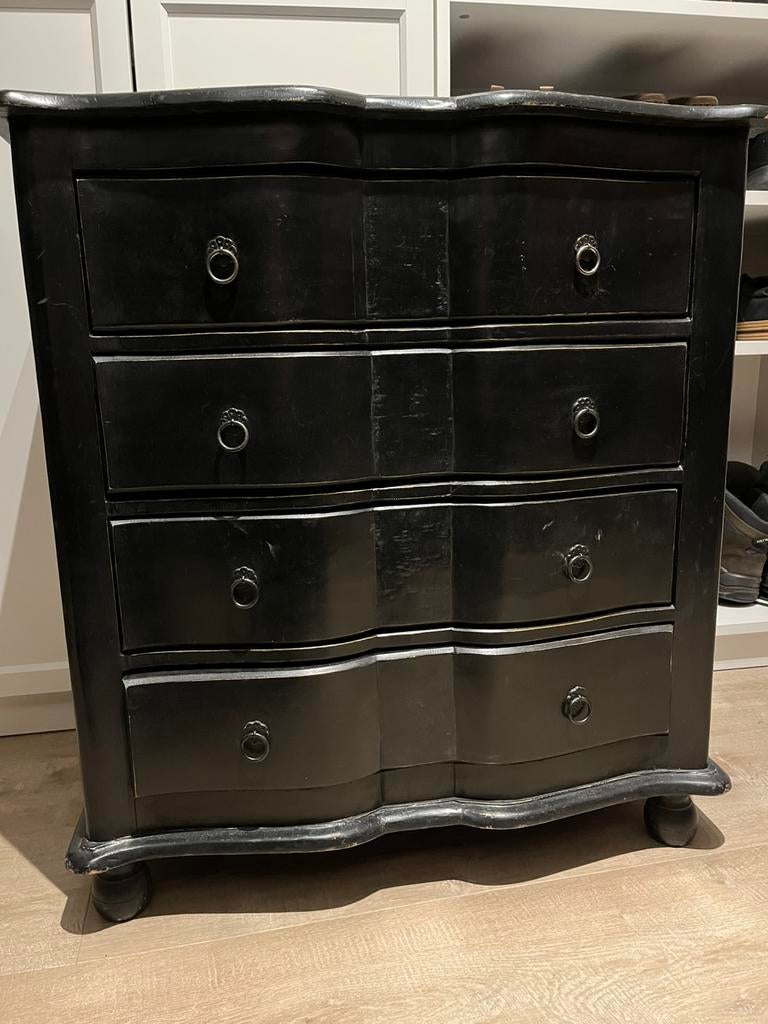 Schattig buikkastje zwart hout 4 lades, Huis en Inrichting, Kasten | Ladekasten, Ophalen, 50 tot 100 cm, Zo goed als nieuw, 3 of 4 laden