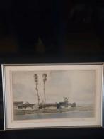 ets met aquarel steenfabriek met molen Jan Pieter..........., Antiek en Kunst, Kunst | Etsen en Gravures, Ophalen
