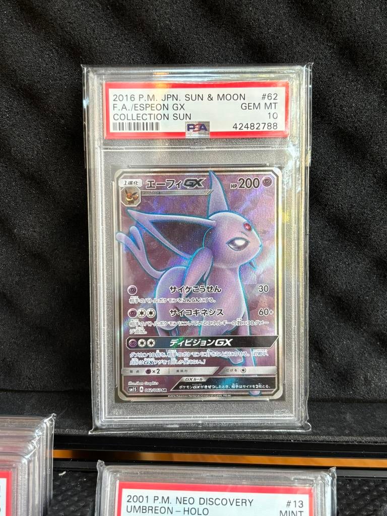 Espeon GX 062 Collection Sun PSA 10, Hobby en Vrije tijd, Verzamelkaartspellen | Pokémon, Ophalen of Verzenden, Zo goed als nieuw