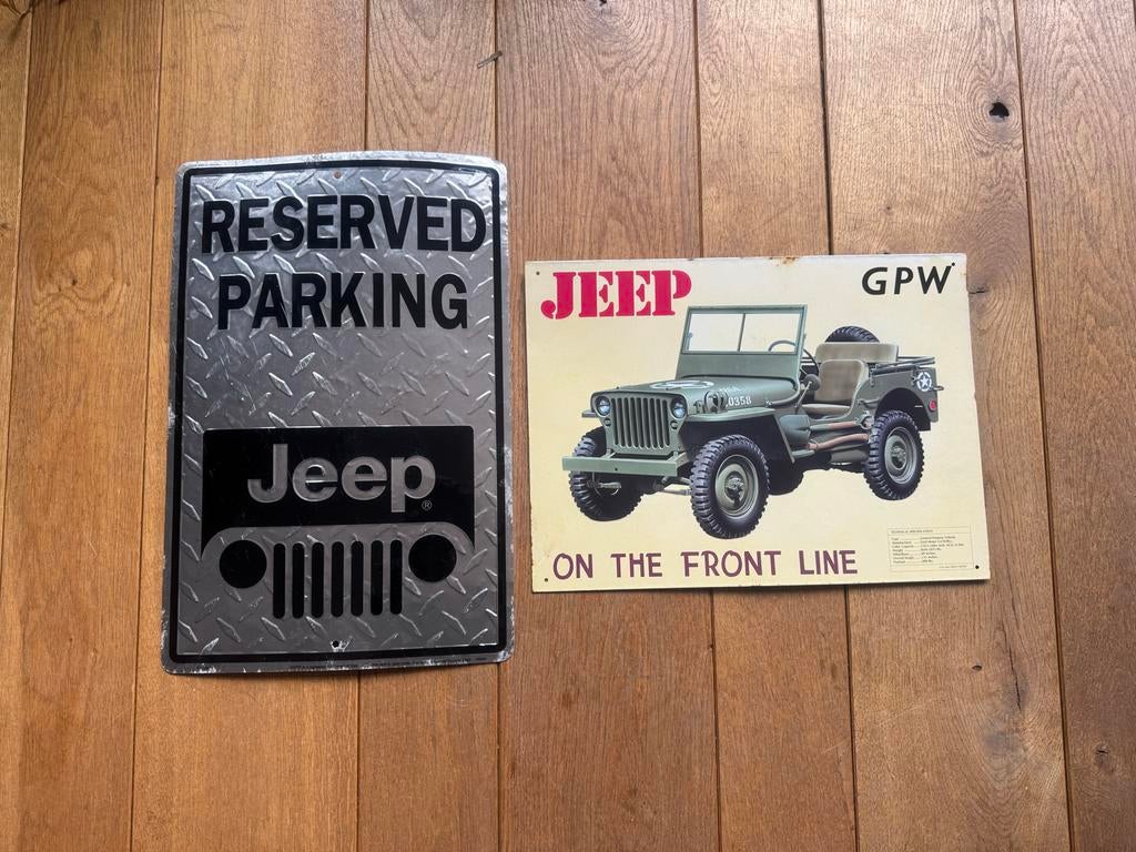 Jeep borden: Reserved Parking en GPW On The Front Line, Ophalen of Verzenden, Gebruikt, Auto's