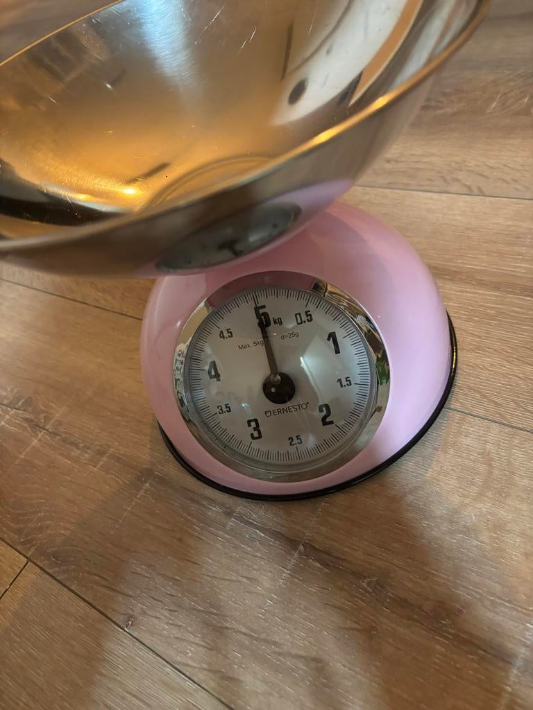 Retro Roze Keukenweegschaal - Analoog, Max 5kg, Witgoed en Apparatuur, Weegschalen, Keukenweegschaal, Ophalen of Verzenden, Gebruikt