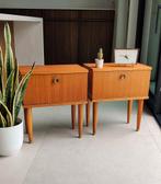 Prachtige set vintage teakhouten nachtkastjes, Ophalen, Gebruikt, Minder dan 45 cm, 70 cm of meer