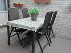 Tuintafel +4 Tuin stoelen en 2 voetenbankjes., Tuin en Terras, Tuintafels, Ophalen, Zo goed als nieuw, Rechthoekig, Aluminium