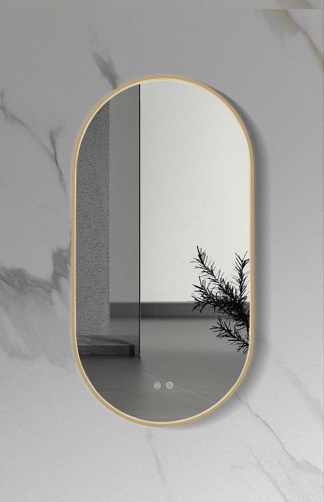 2x Badkamerspiegel 100x50 ovaal, goud, touch, verwarming, Huis en Inrichting, Woonaccessoires | Spiegels, Nieuw, 50 tot 75 cm