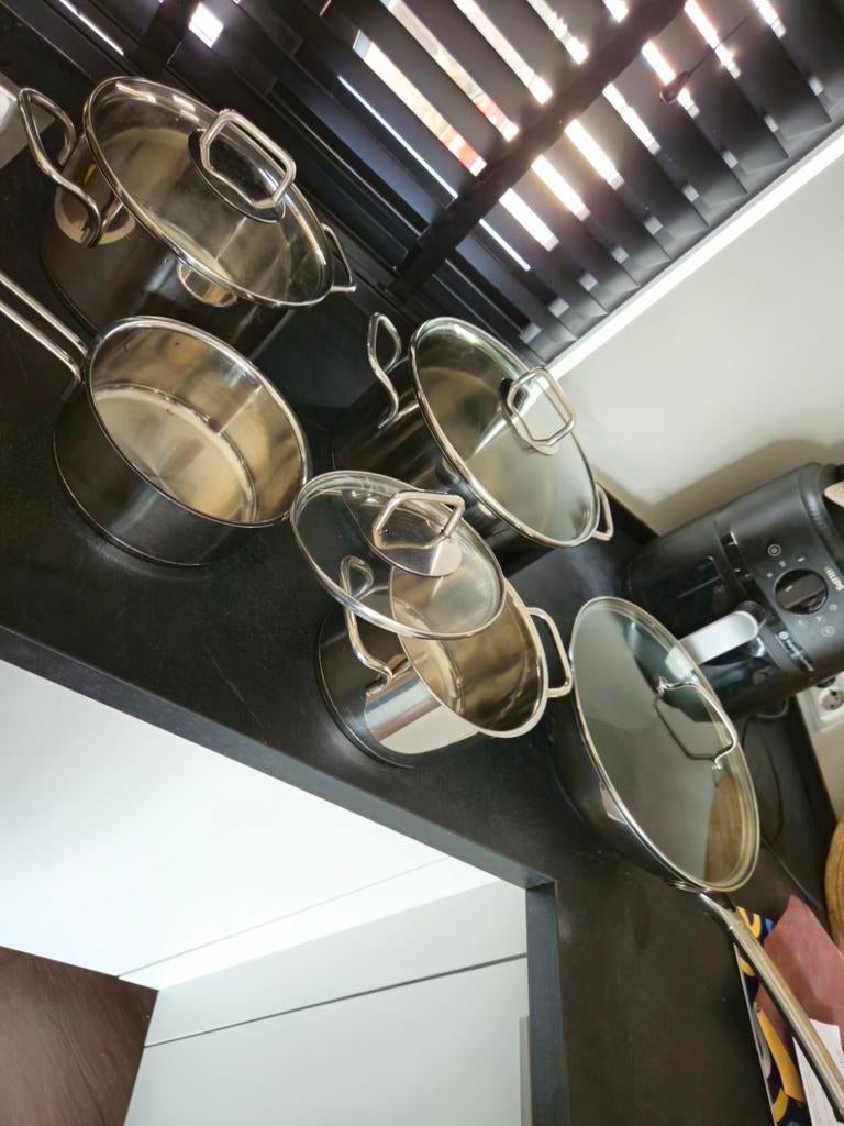 RVS Pannenset en Masterchef Wokpan, Ophalen of Verzenden, Gebruikt, Rvs, Pannenset