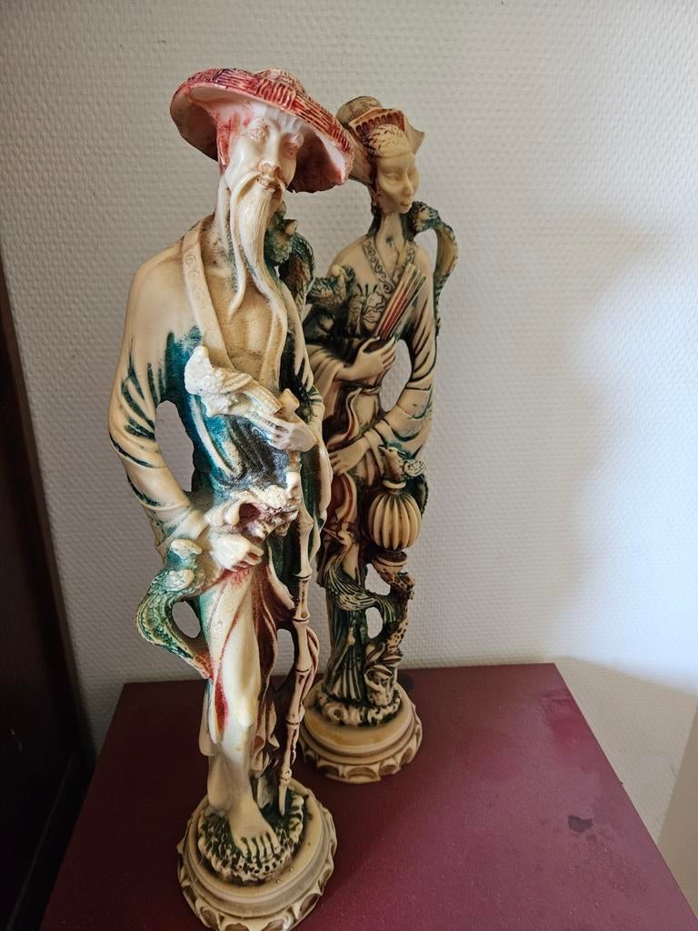 Set van 2 Oosterse beelden: Man en Vrouw, Ophalen of Verzenden, 20 - 50 cm, Beeld, Composieten