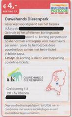 Ouwehands Dierenpark Rhenen. € 4,- korting p.p. Postcode bon, Tickets en Kaartjes, Drie personen of meer, Kortingskaart