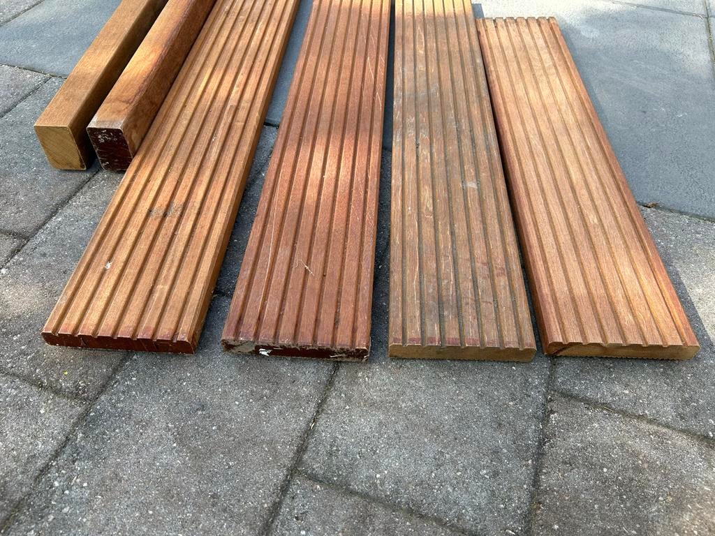 Hardhouten vlonderplanken en balken, Ophalen, Gebruikt, Planken, Hardhout