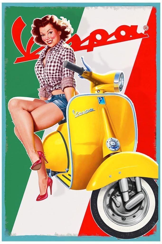 Retro VESPA Scooter Pin Up Poster, Verzamelen, Posters, Nieuw, Film en Tv, A1 t/m A3, Ophalen of Verzenden