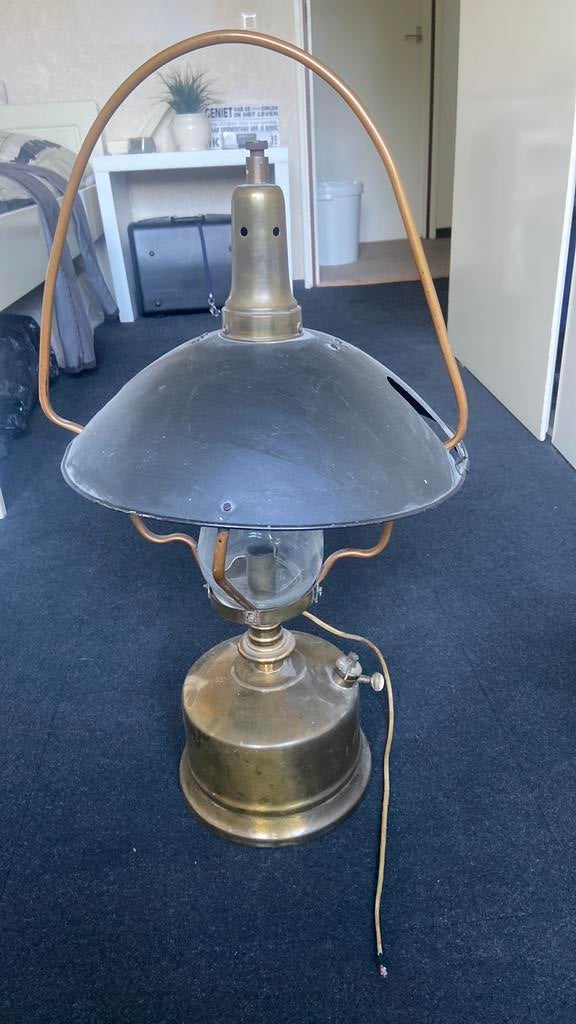 Antieke vintage koperen lamp, Ophalen of Verzenden, Gebruikt