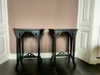 2 donker houten bijzettafels, Huis en Inrichting, Tafels | Bijzettafels, Minder dan 55 cm, Gebruikt, Rechthoekig, Ophalen
