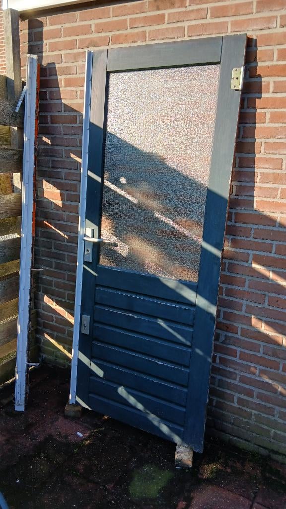 Hardhouten buitendeur, Ophalen, 80 tot 100 cm, 200 tot 215 cm, Glas