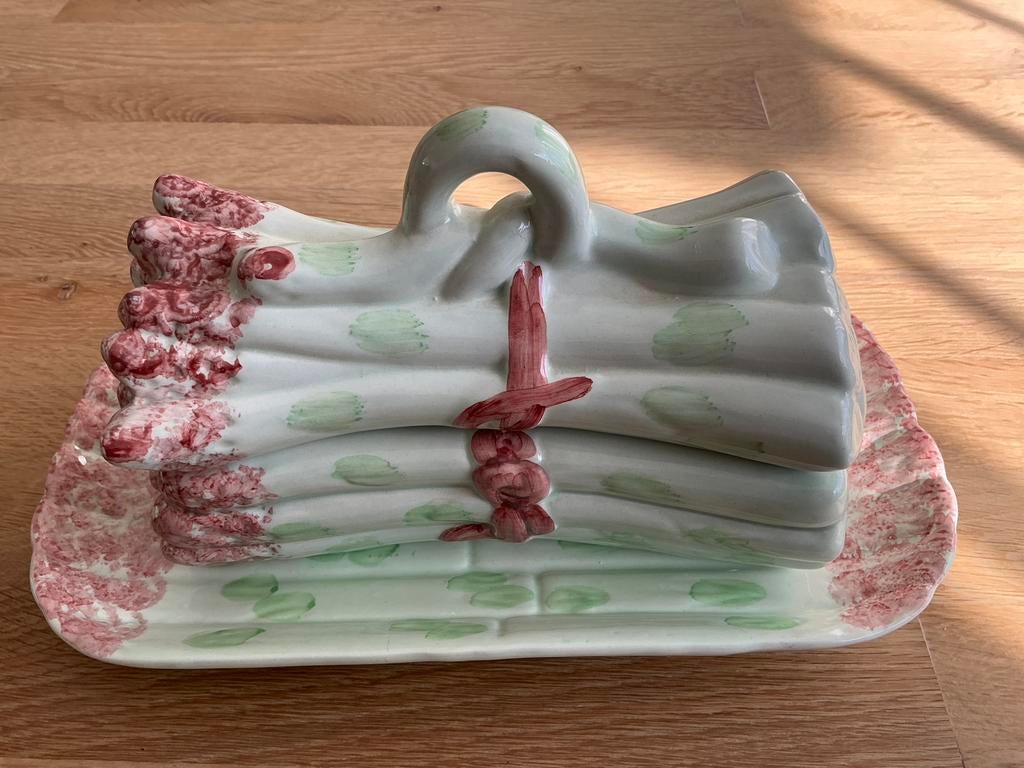 Italiaanse aspergeschaal met sauskom, vintage., Ophalen of Verzenden