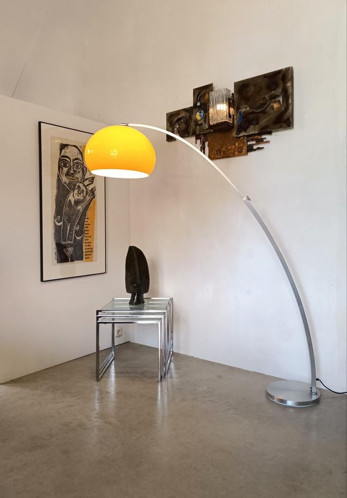 Space Age Booglamp / Vloerlamp Sölken Leuchten 1970's, Ophalen, Gebruikt, Metaal, 150 tot 200 cm