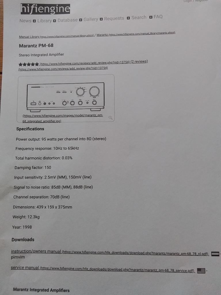 MARANTZ PM-68 ., Gebruikt, 60 tot 120 watt, Stereo, Ophalen