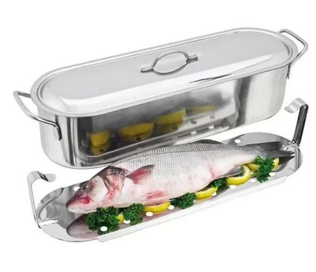 Nieuw | Beka Roestvrijstalen vispan met rooster, 50 of 60cm, Huis en Inrichting, Keuken | Potten en Pannen, Nieuw, Rvs, Keramische plaat