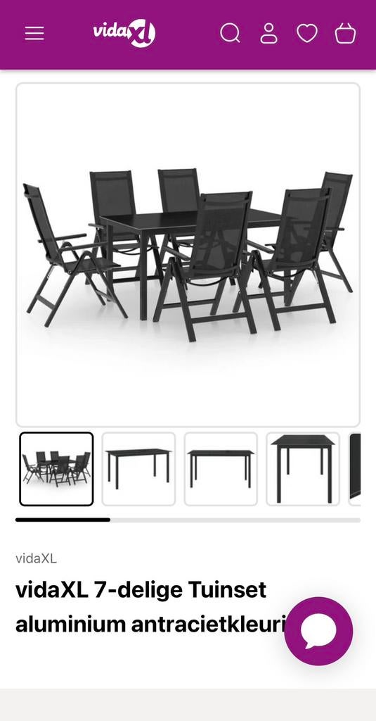 7 delige tuinset aluminium antracietkleurig, Tuin en Terras, Tuinstoelen, Ophalen, Gebruikt, Aluminium, Verstelbaar