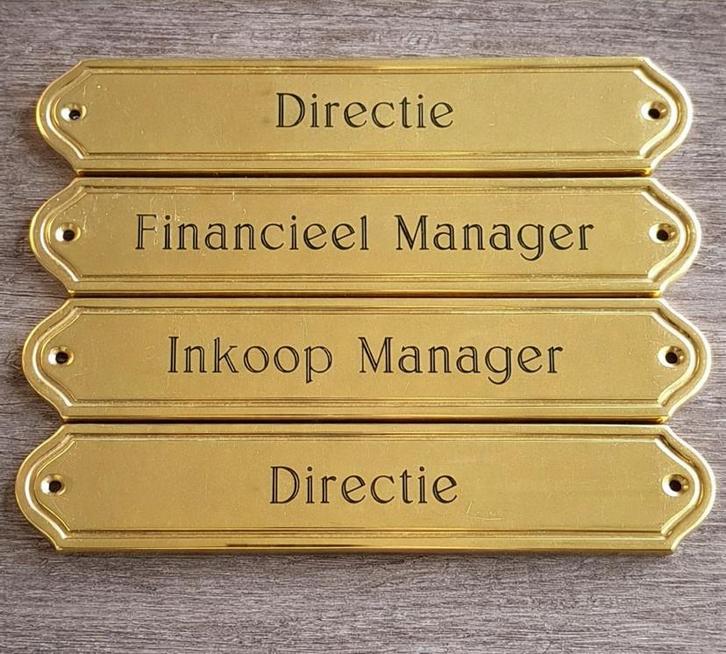 Messing naamplaatjes / deurplaatjes – Directie / Manager, Huis en Inrichting, Bureaus, Ophalen