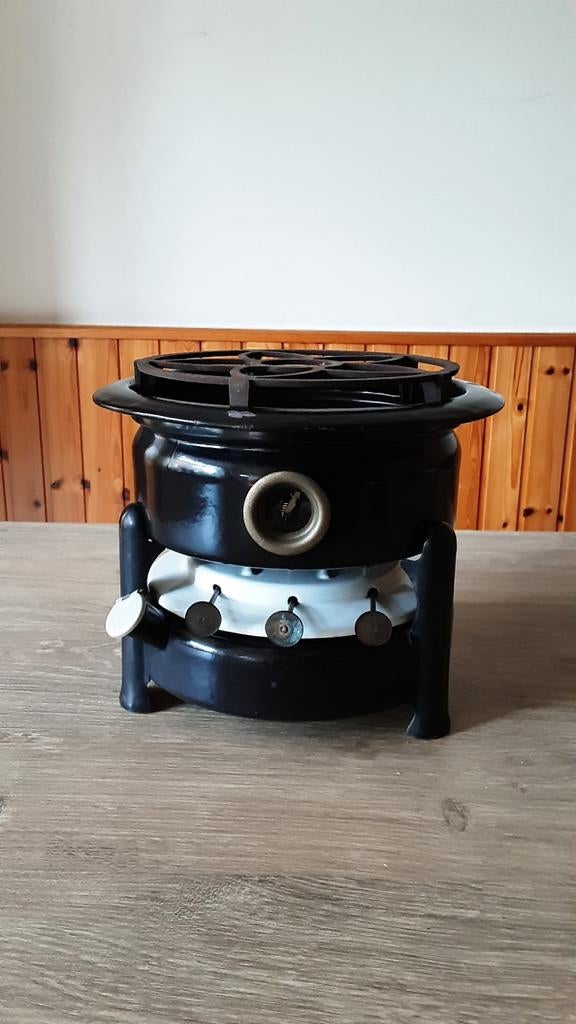 EMAILLE ZWART 3 PITS PETROLEUMSTEL., Antiek en Kunst, Ophalen of Verzenden