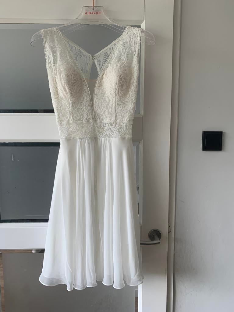 Linea Raffaelli korte trouwjurk mt 36 | Wit Nieuwprijs €600, Ophalen of Verzenden, Zo goed als nieuw, Wit, Trouwjurk