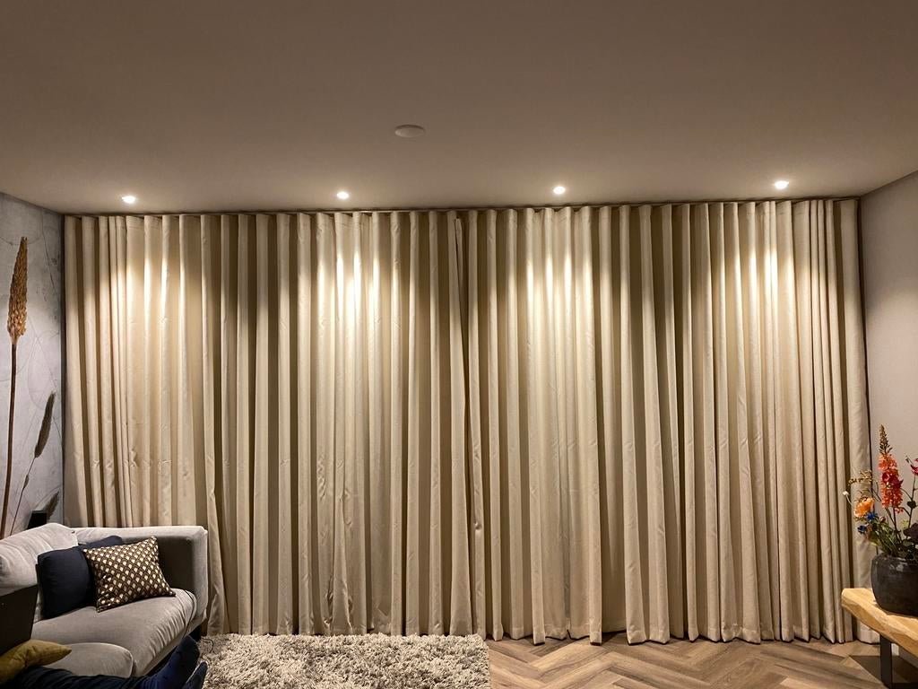 Wave plooi roomwitte gordijnen 5 meter breed 2,61 hoog, Ophalen of Verzenden, Zo goed als nieuw, Beige, 200 cm of meer