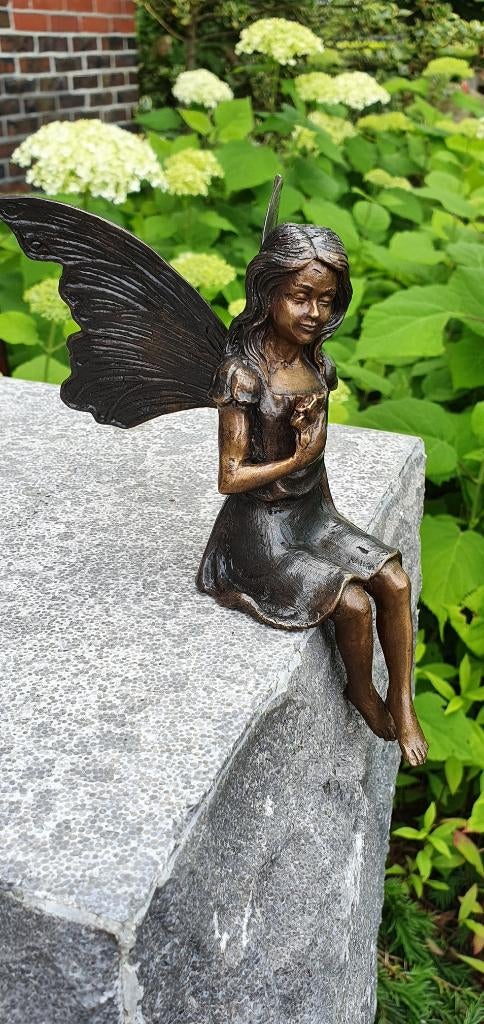 Bronzen beeld/ ELFJE met BLOEM /FEE / ENGEL, Ophalen of Verzenden, Brons