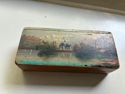 Antiek handbeschilderd Zwitsers houten doosje, Antiek en Kunst, Curiosa en Brocante, Ophalen of Verzenden