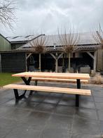 Picknicktafel met stalen X-poot, Tuin en Terras, Verzenden, Zo goed als nieuw, Rechthoekig