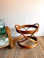 Mid Century rotan bamboe trolley barcart serveerwagen, Ophalen, Vintage, Zo goed als nieuw, X
