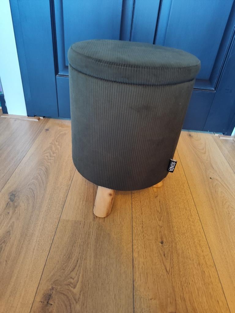 Groen Rib Krukje - incl. Opberg ruimte | poef / voetenbankje, Ophalen, Rond, Minder dan 50 cm, Minder dan 50 cm