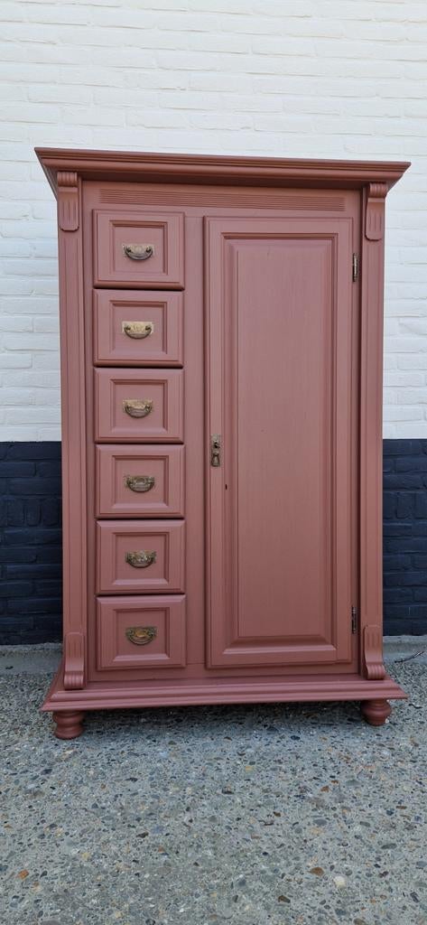 Grenen meidenkast met lades en deur, koperbruin, Ophalen, Gebruikt, 25 tot 50 cm, 50 tot 100 cm