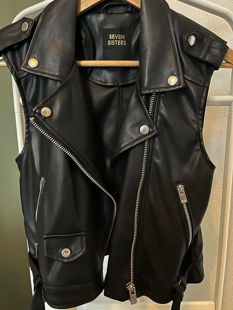 Zwart leer look Gilletje Seven Sisters, Kleding | Dames, Ophalen of Verzenden, Gedragen, Maat 38/40 (M), Zwart