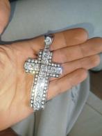 Kruis hanger massief zilver met echte kristallen, Ophalen of Verzenden, Zo goed als nieuw, Kruis of Symbool, Zilver