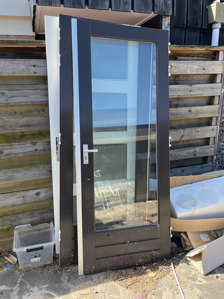 Dubbele terrasdeuren met hr++ glas, Ophalen, Gebruikt, Buitendeur, Hout