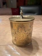 Antieke koperen pot met deksel en gravures, Ophalen of Verzenden, Koper