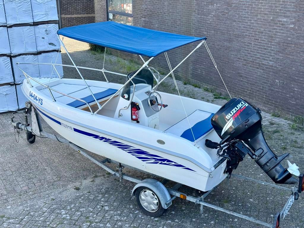 Aquamar Consoleboot met suzuki DF40 + Pega Kanteltrailer, Watersport en Boten, Vis- en Consoleboten, Ophalen, Gebruikt, 30 tot 50 pk