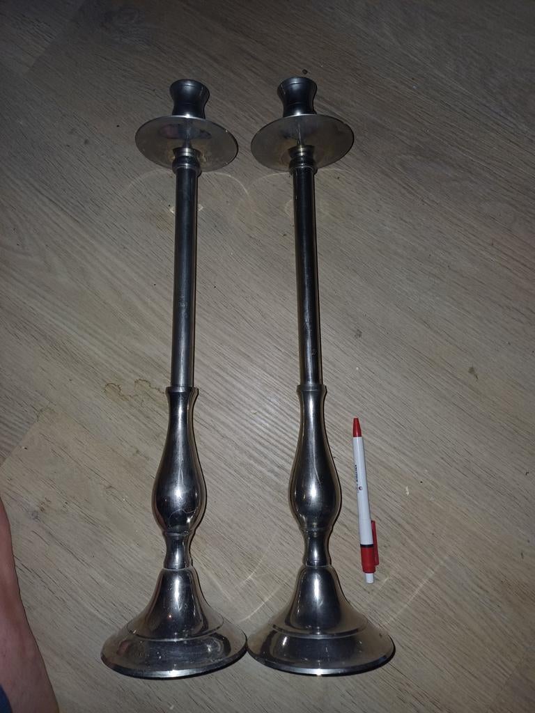 Set van 2 zilverkleurige kandelaars, Ophalen of Verzenden